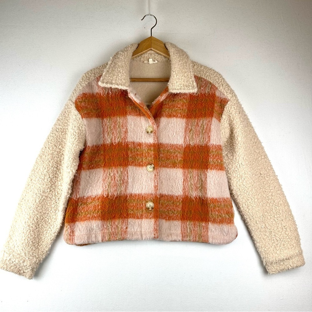 Mystree Boucle Plaid Crop Button Down Jacket